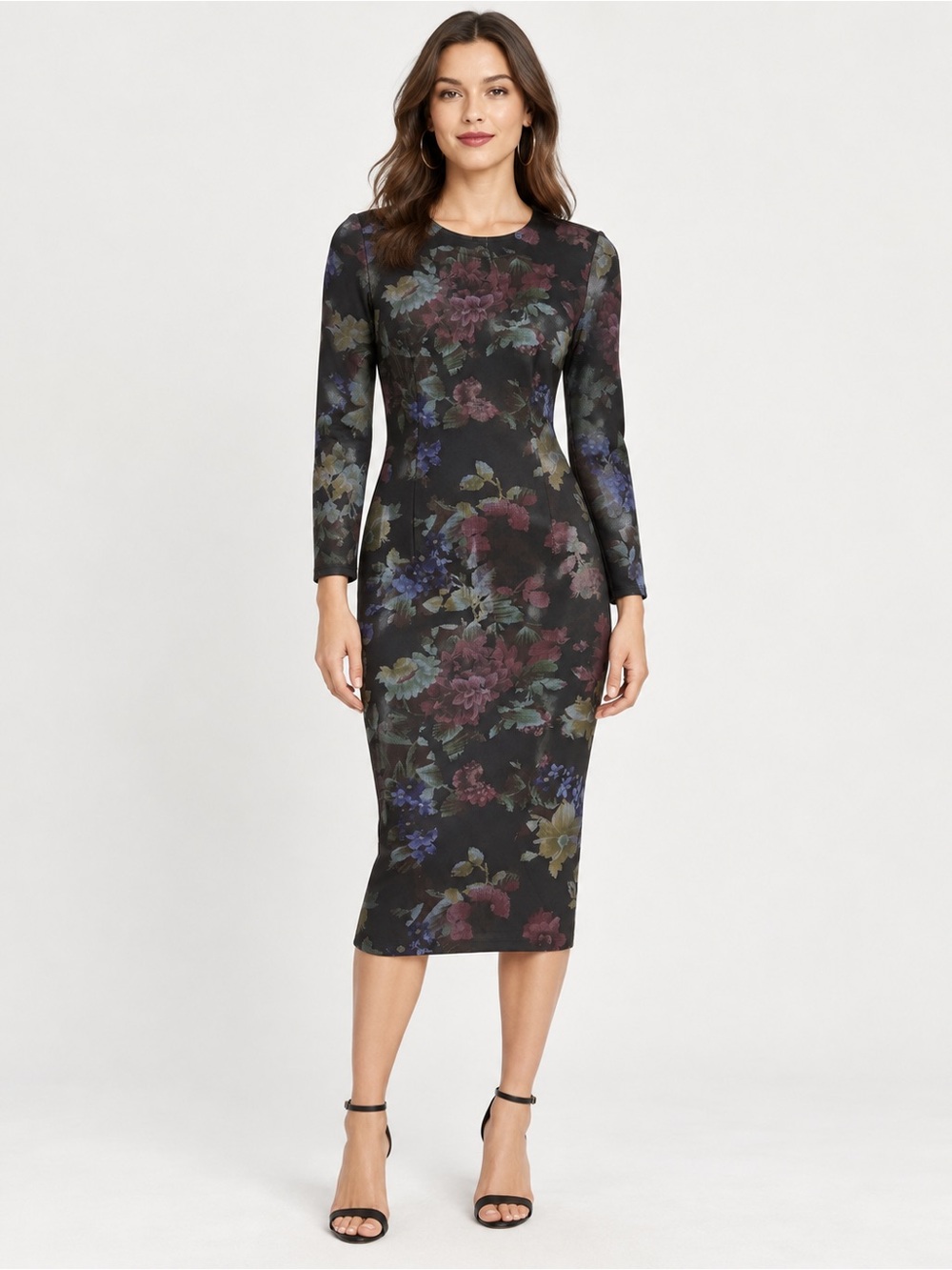NWT Rachel Rachel Roy Dark Floral Shimmery Textured Bodycon Pencil Midi Dress S
